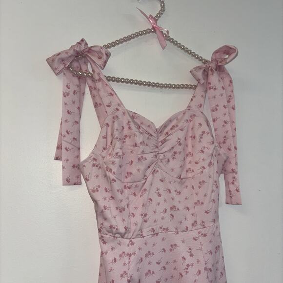 Maxi Dress Sz Sm Floral Pink Peasant Boho Festival Beach Y2K Smocked Cottagecore - Picture 5 of 15
